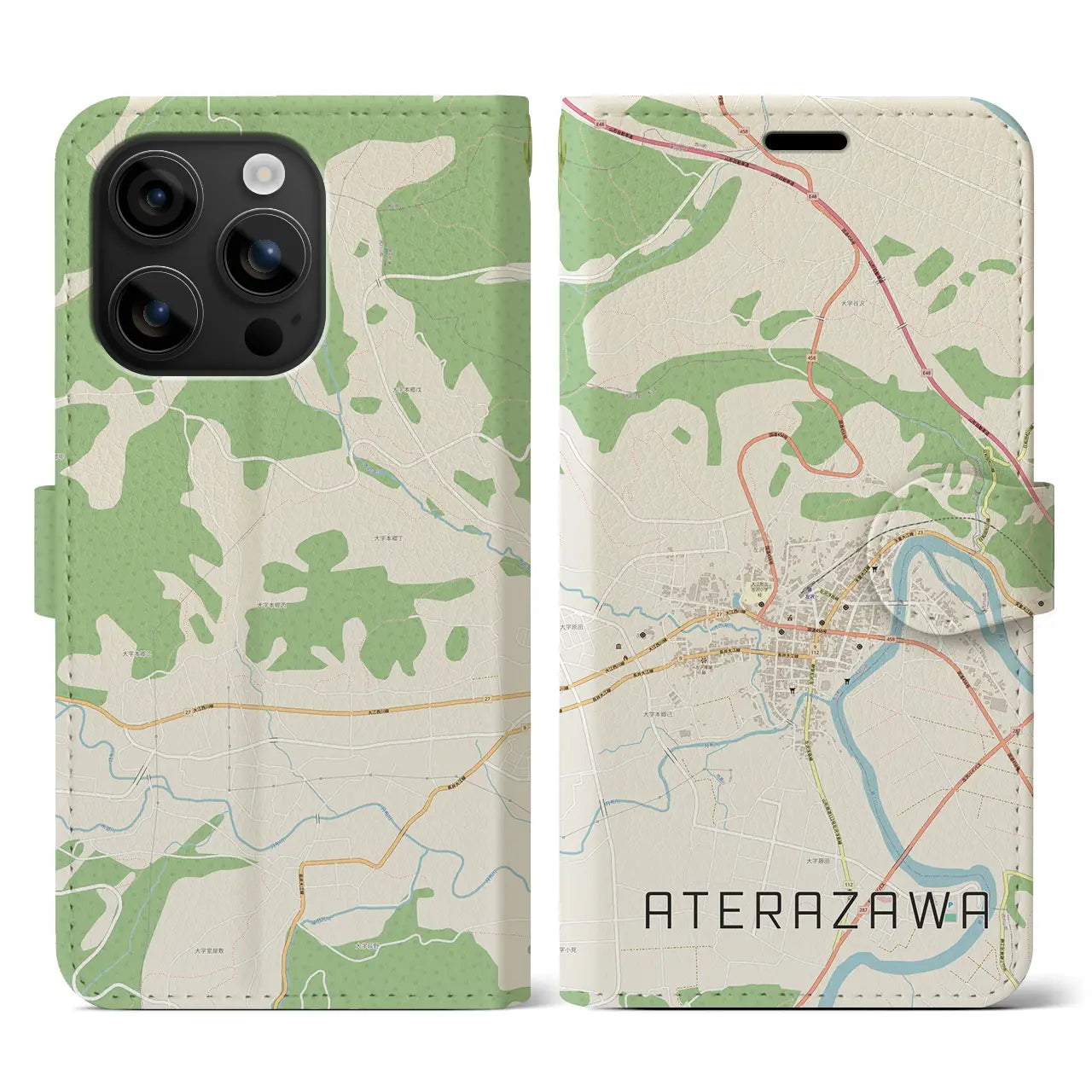 【左沢(山形県)】地図柄iPhoneケース(手帳タイプ)ナチュラル・iPhone 16 用