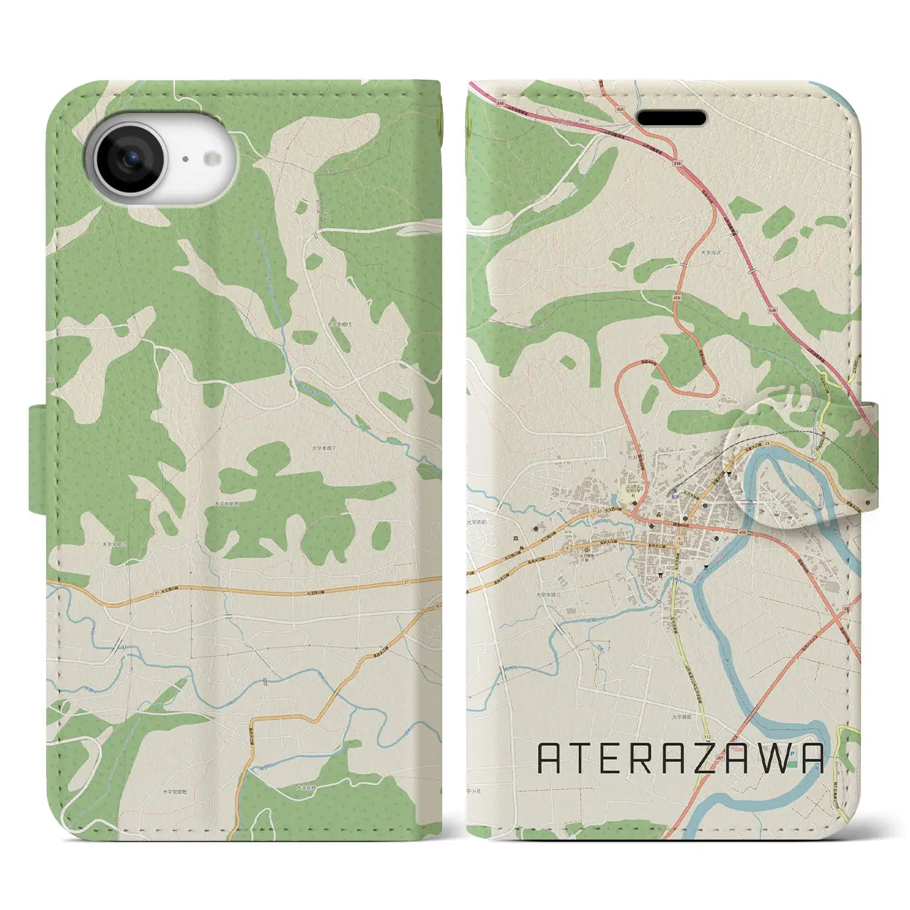 【左沢(山形県)】地図柄iPhoneケース(手帳タイプ)