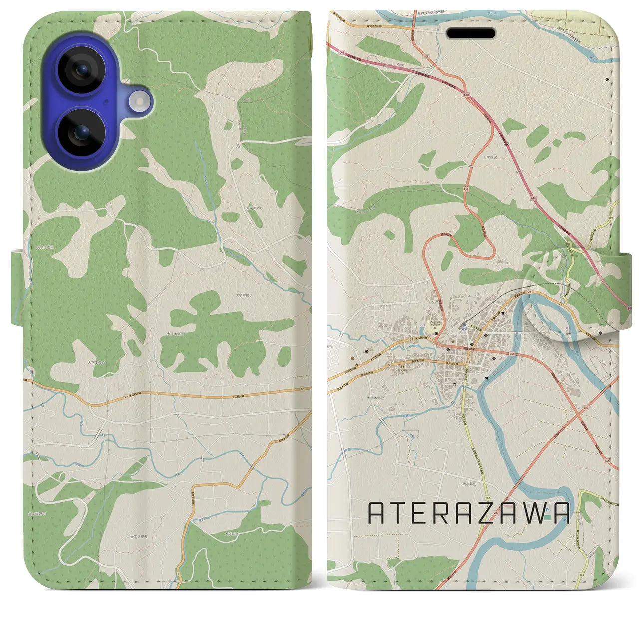 【左沢(山形県)】地図柄iPhoneケース(手帳タイプ)