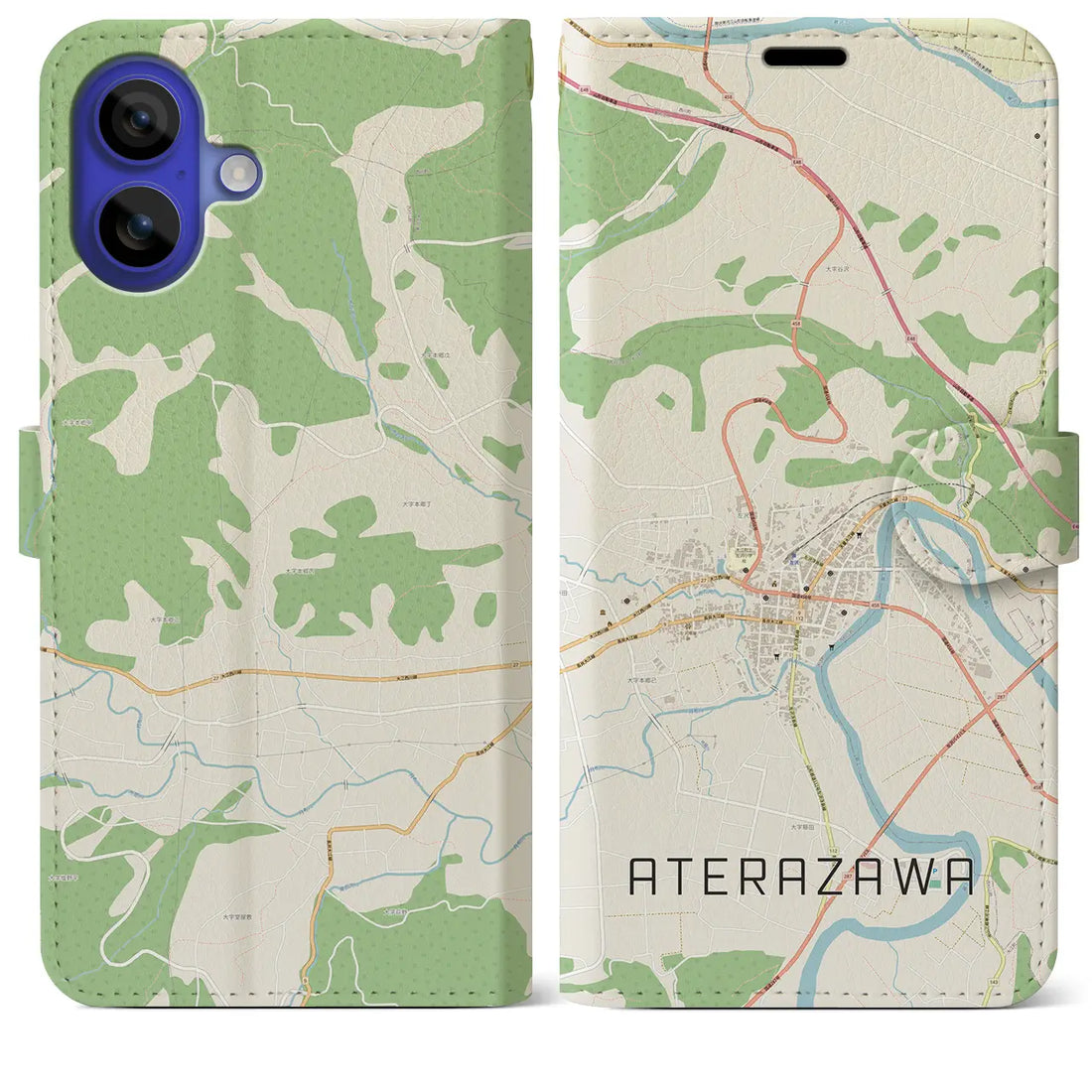 【左沢(山形県)】地図柄iPhoneケース(手帳タイプ)ナチュラル・iPhone 16 Pro Max 用