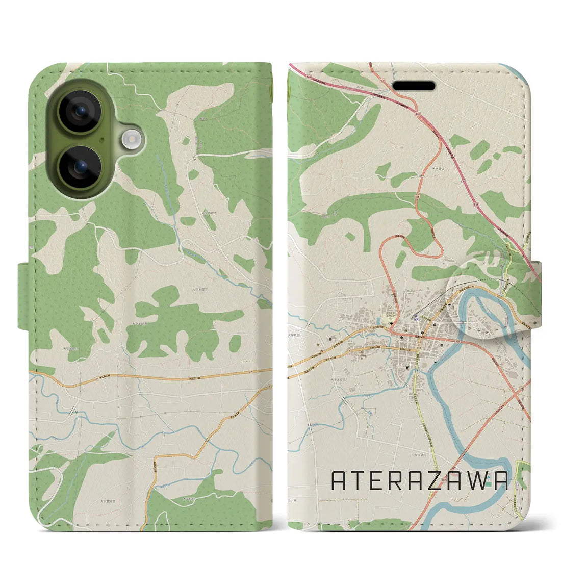 【左沢(山形県)】地図柄iPhoneケース(手帳タイプ)ナチュラル・iPhone 17 Pro Max 用