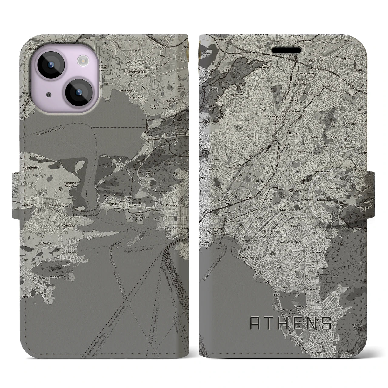 【アテネ(ギリシャ)】地図柄iPhoneケース(手帳タイプ)