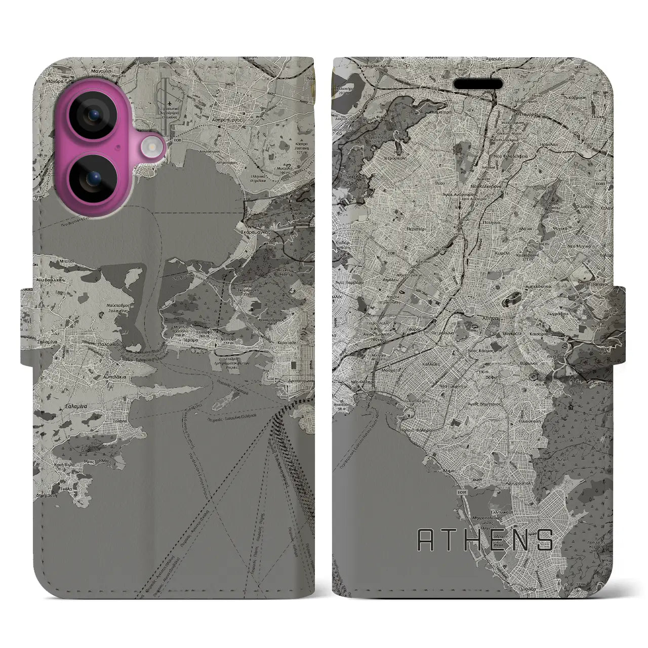 【アテネ(ギリシャ)】地図柄iPhoneケース(手帳タイプ)