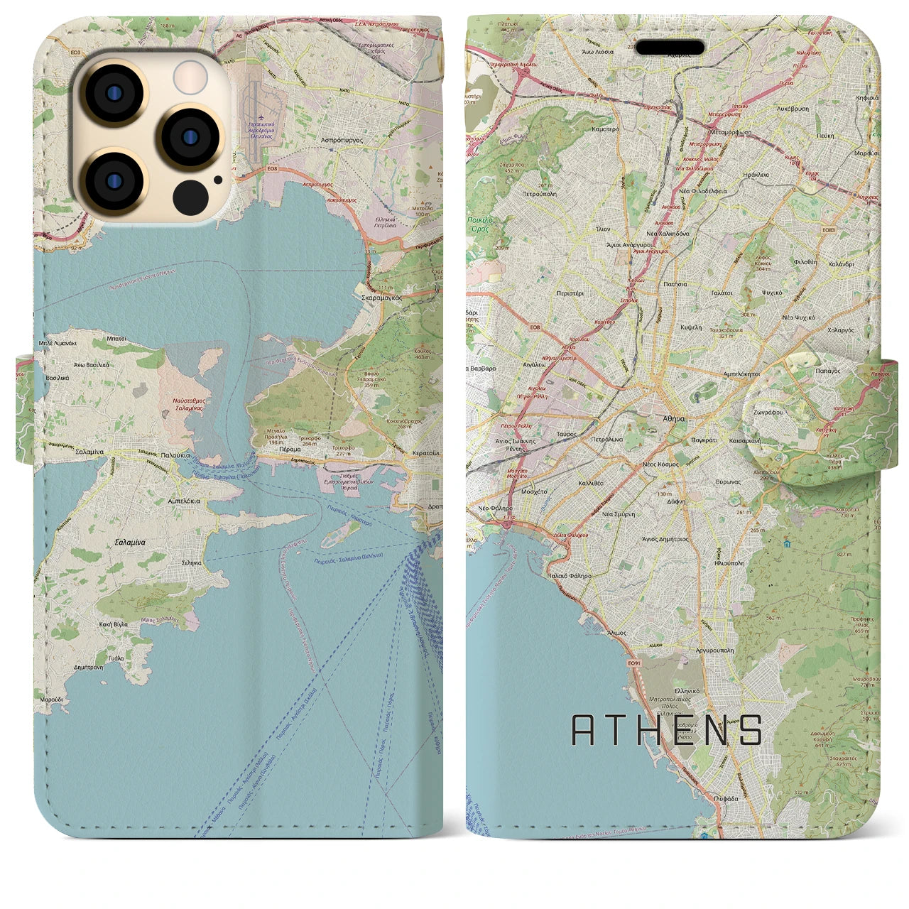 【アテネ(ギリシャ)】地図柄iPhoneケース(手帳タイプ)