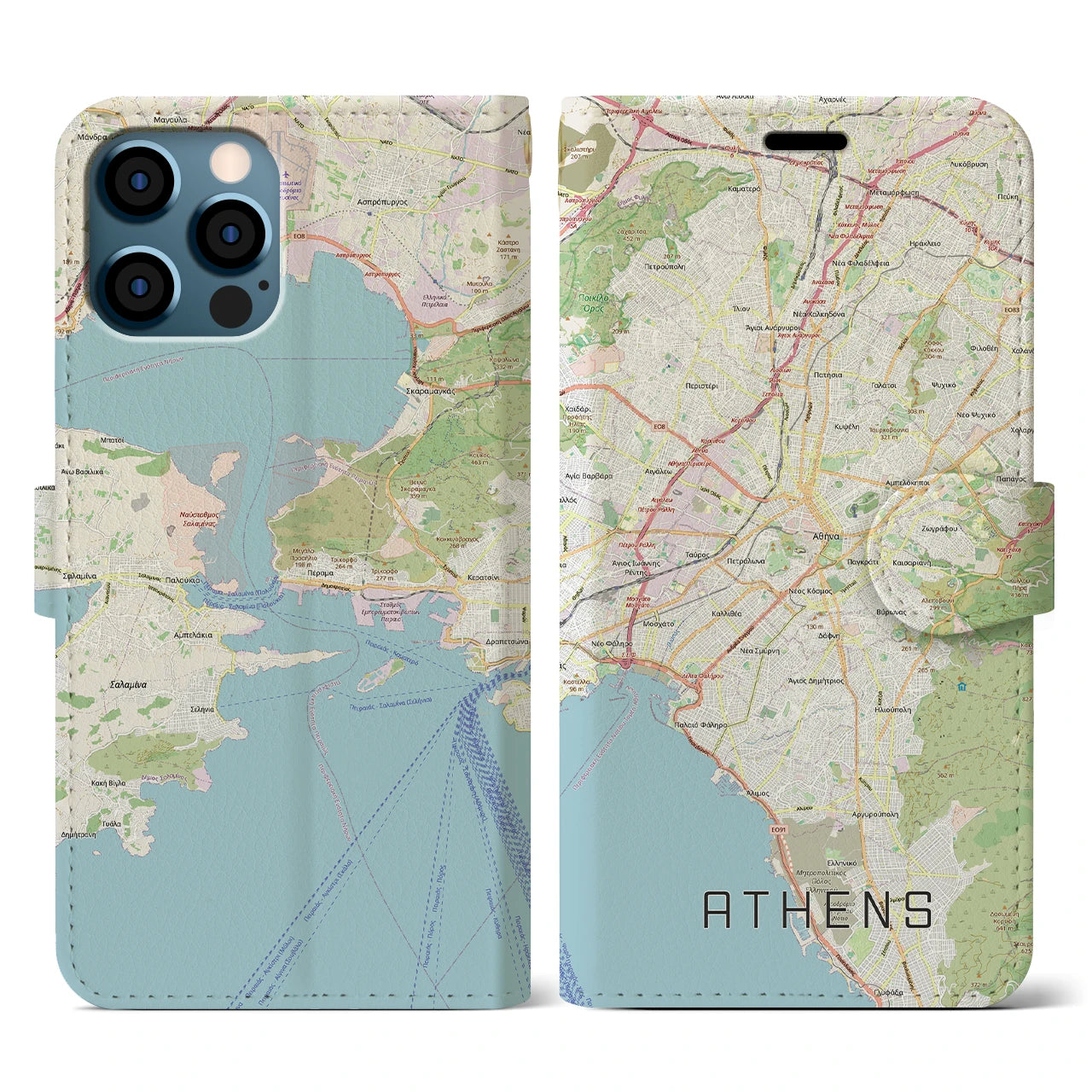 【アテネ(ギリシャ)】地図柄iPhoneケース(手帳タイプ)