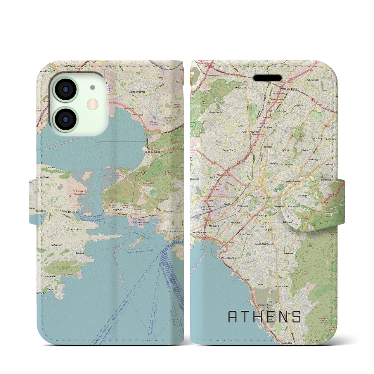 【アテネ(ギリシャ)】地図柄iPhoneケース(手帳タイプ)