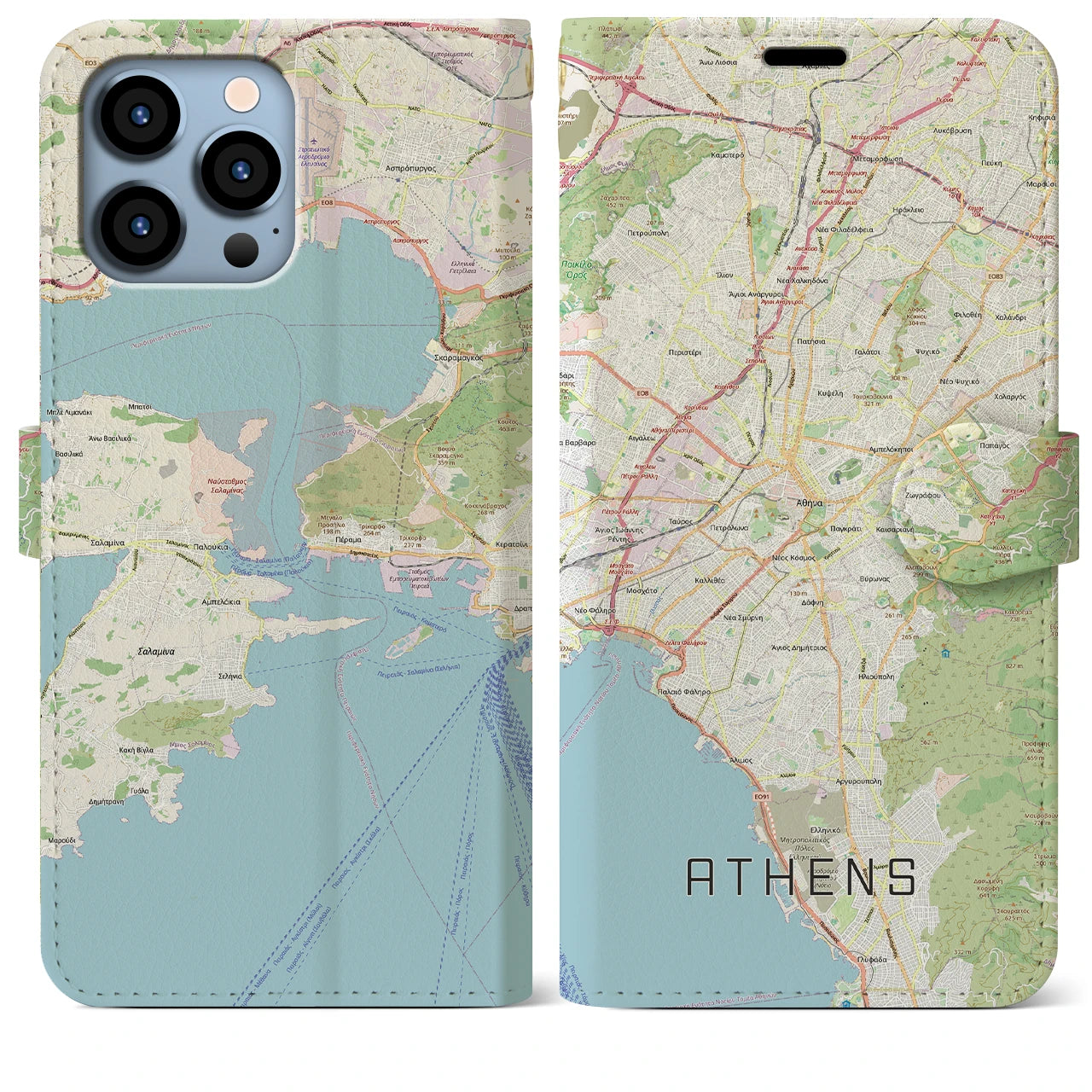 【アテネ(ギリシャ)】地図柄iPhoneケース(手帳タイプ)