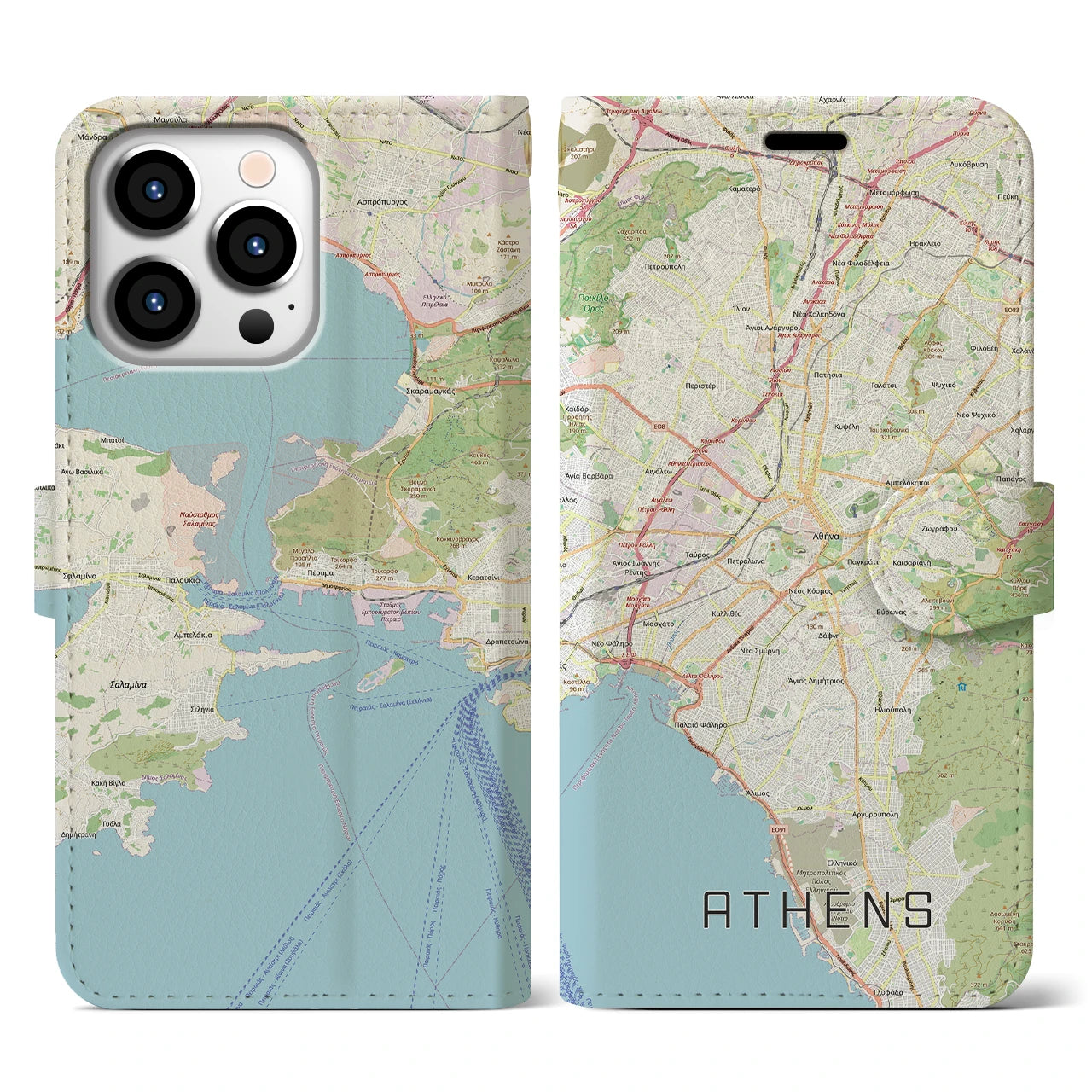 【アテネ(ギリシャ)】地図柄iPhoneケース(手帳タイプ)