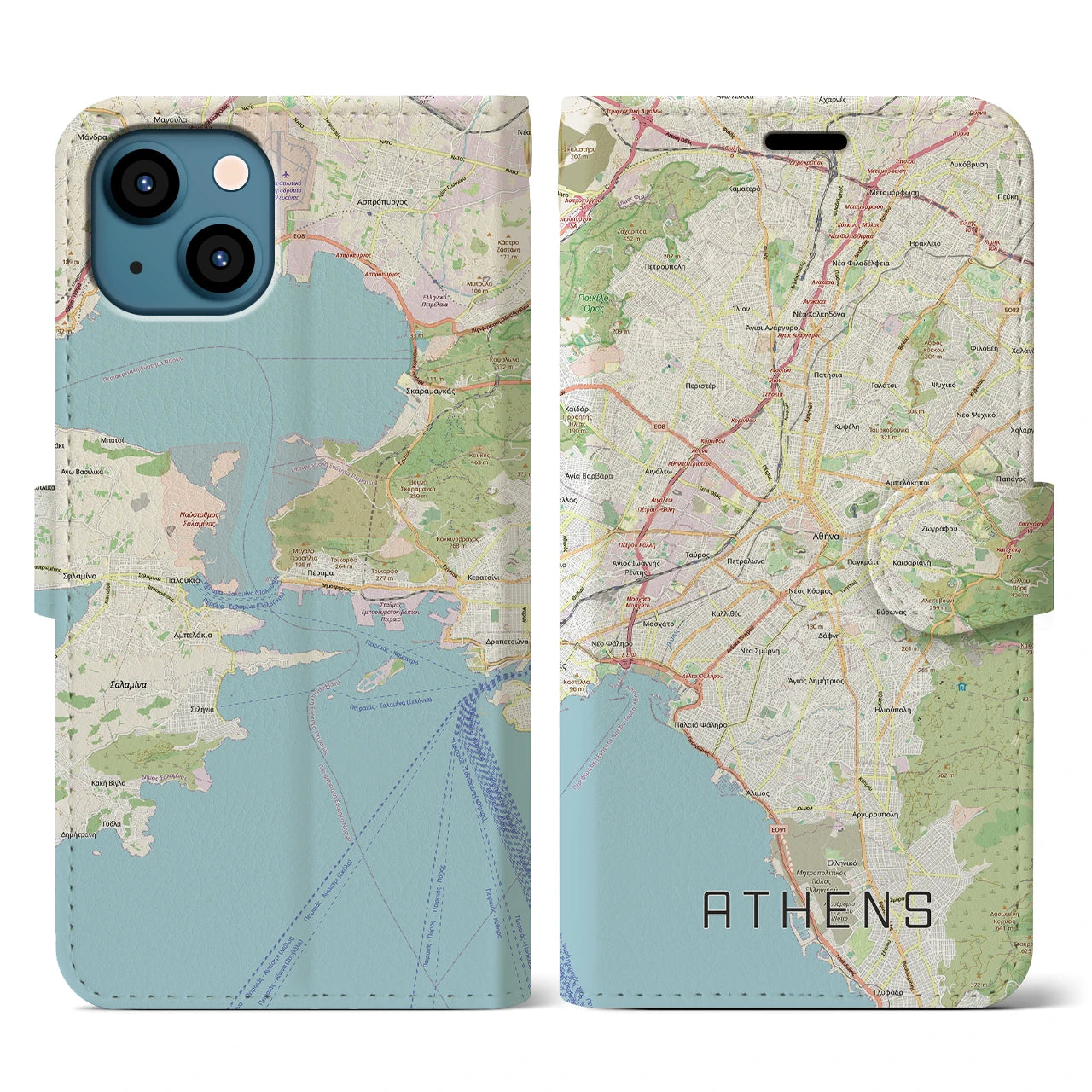 【アテネ(ギリシャ)】地図柄iPhoneケース(手帳タイプ)