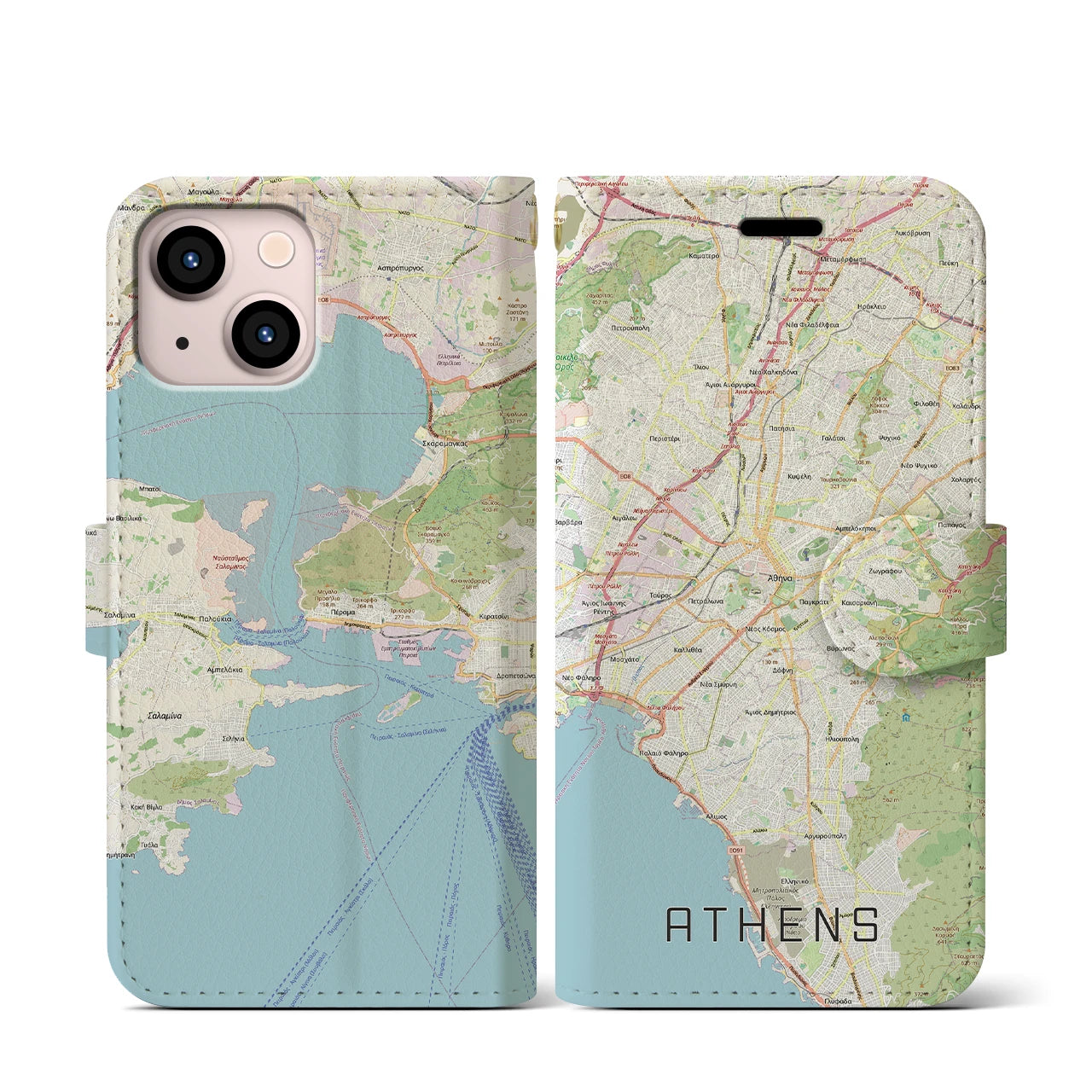 【アテネ(ギリシャ)】地図柄iPhoneケース(手帳タイプ)