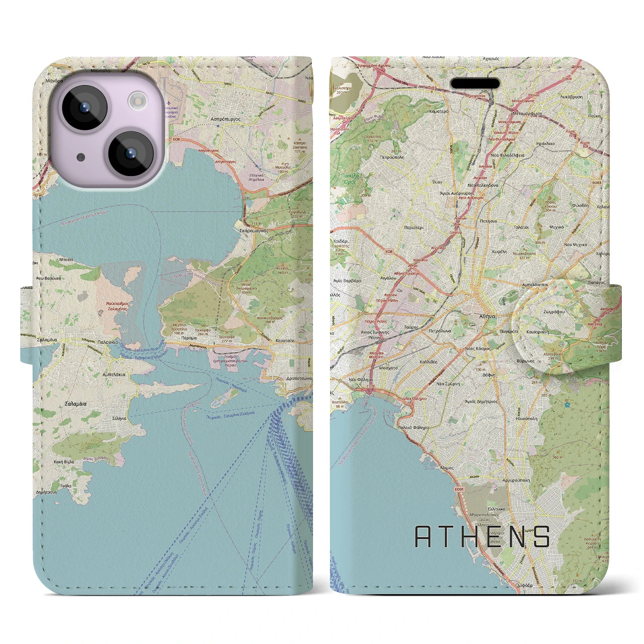 【アテネ(ギリシャ)】地図柄iPhoneケース(手帳タイプ)