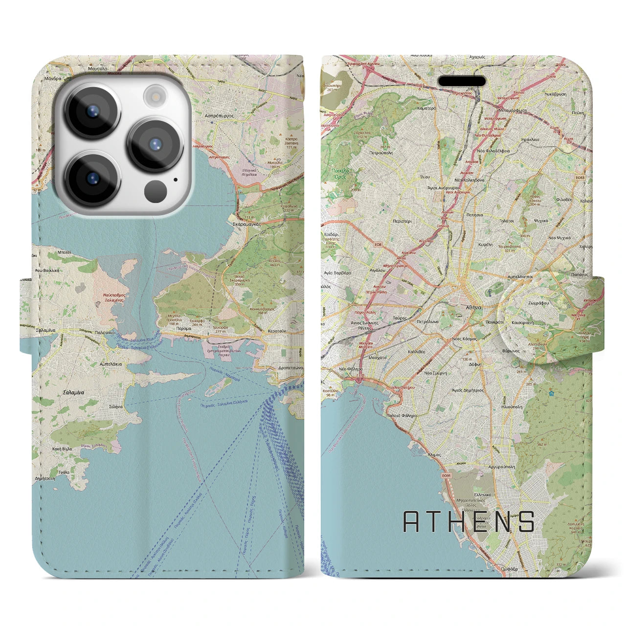 【アテネ(ギリシャ)】地図柄iPhoneケース(手帳タイプ)