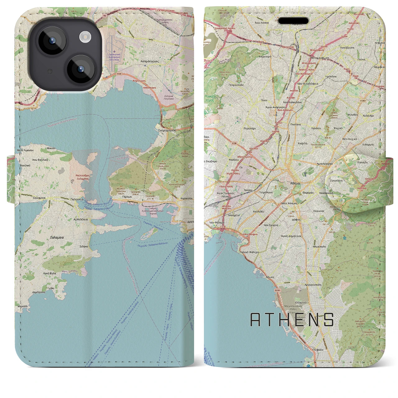 【アテネ(ギリシャ)】地図柄iPhoneケース(手帳タイプ)