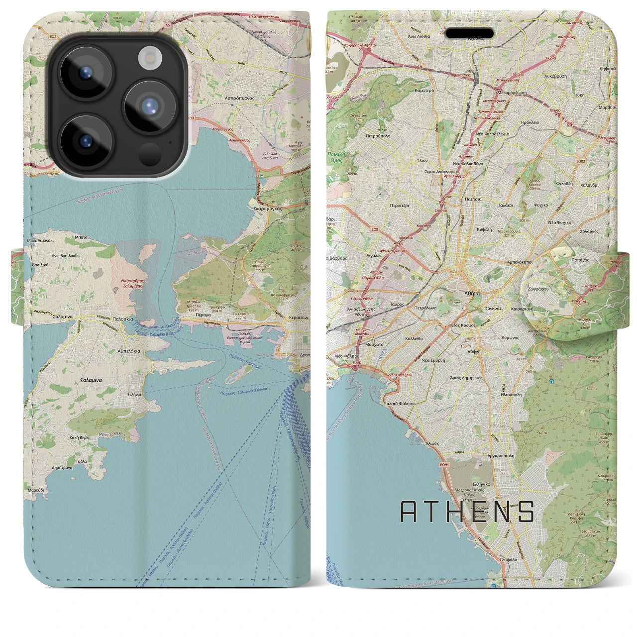 【アテネ(ギリシャ)】地図柄iPhoneケース(手帳タイプ)