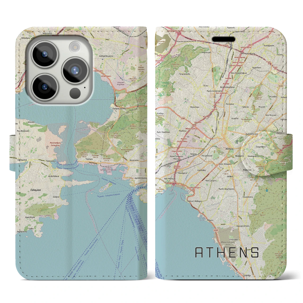 【アテネ(ギリシャ)】地図柄iPhoneケース(手帳タイプ)