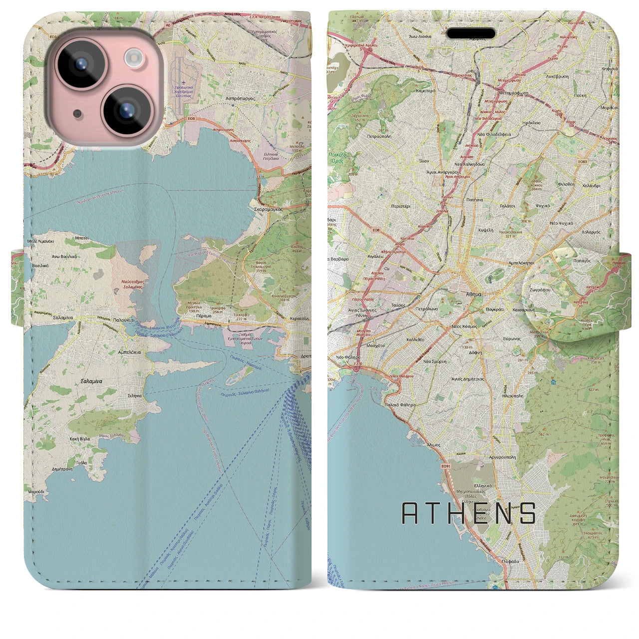 【アテネ(ギリシャ)】地図柄iPhoneケース(手帳タイプ)