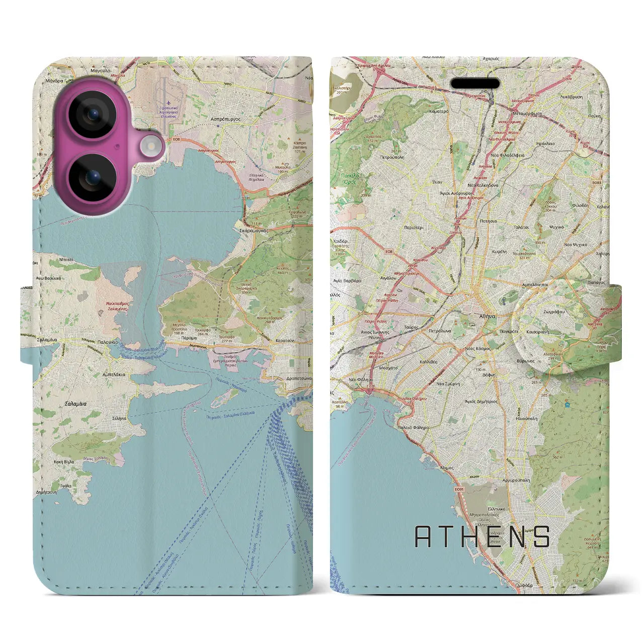 【アテネ(ギリシャ)】地図柄iPhoneケース(手帳タイプ)