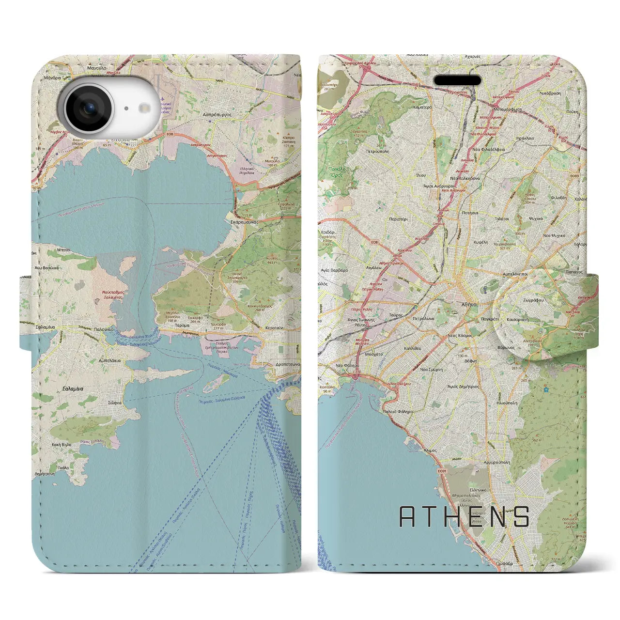 【アテネ(ギリシャ)】地図柄iPhoneケース(手帳タイプ)