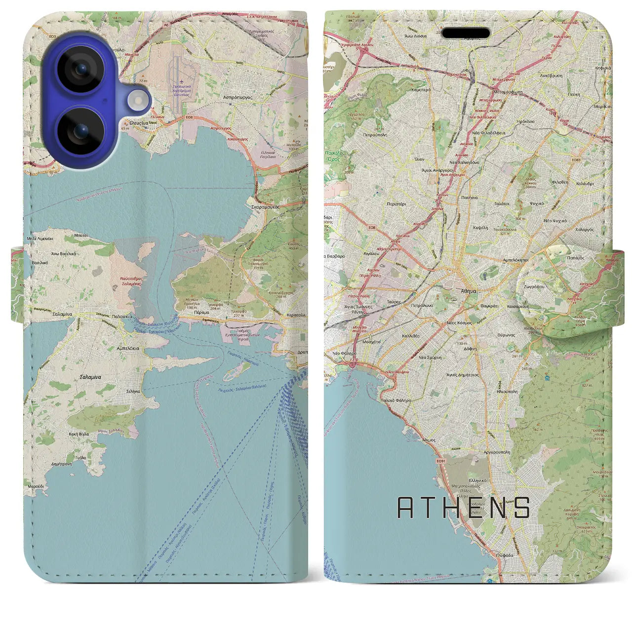 【アテネ(ギリシャ)】地図柄iPhoneケース(手帳タイプ)モノトーン・iPhone 16 Pro Max 用