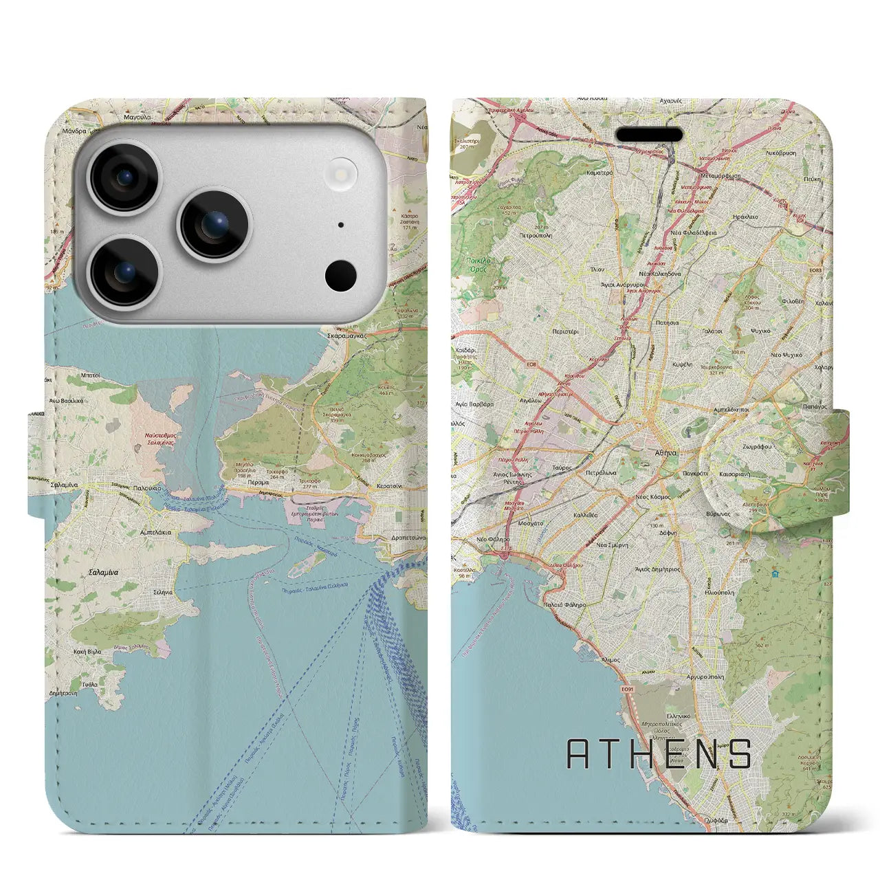 【アテネ(ギリシャ)】地図柄iPhoneケース(手帳タイプ)