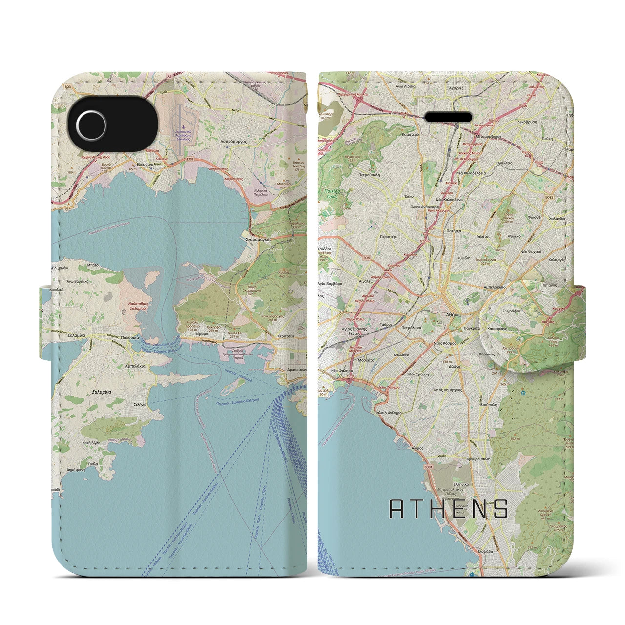 【アテネ(ギリシャ)】地図柄iPhoneケース(手帳タイプ)