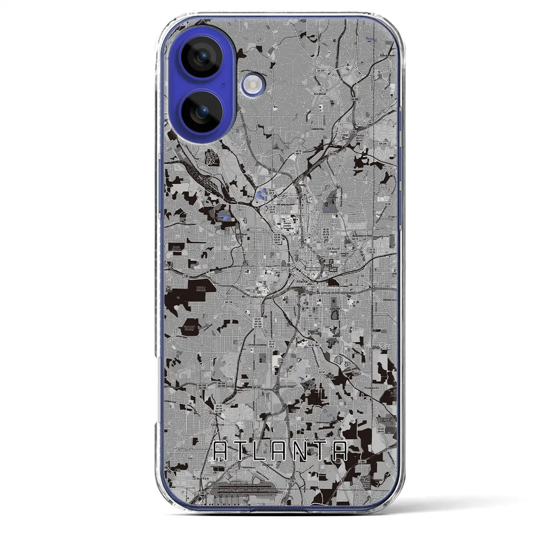 【アトランタ(アメリカ)】地図柄iPhoneケース(クリアタイプ)モノトーン・iPhone 16 Pro Max 用
