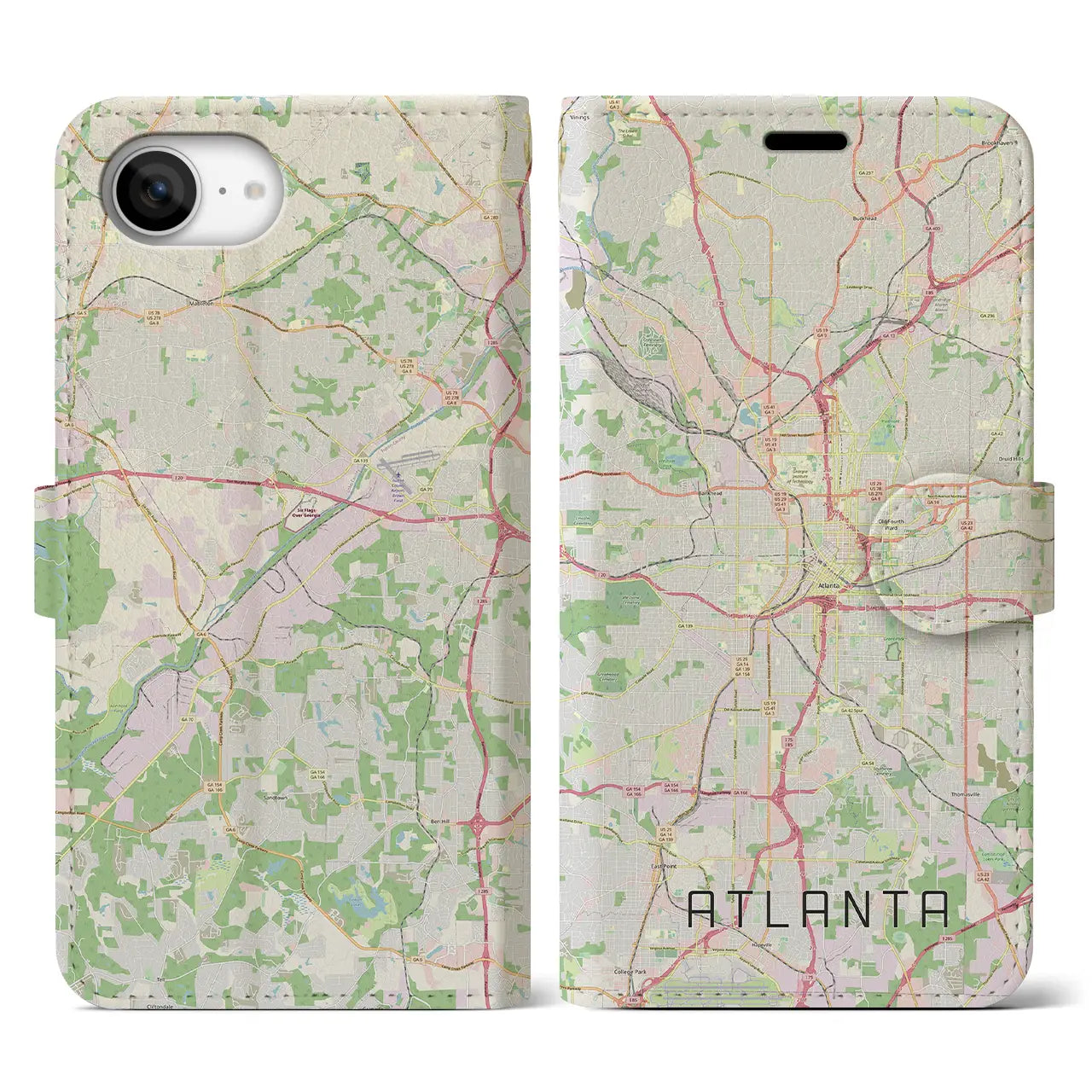 【アトランタ(アメリカ)】地図柄iPhoneケース(手帳タイプ)