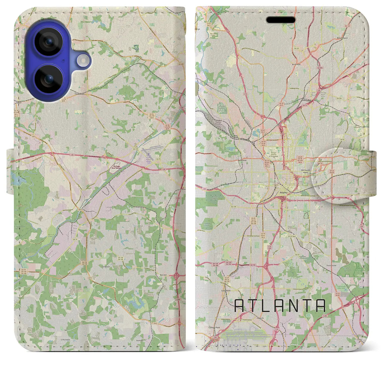 【アトランタ(アメリカ)】地図柄iPhoneケース(手帳タイプ)ナチュラル・iPhone 16 Pro Max 用