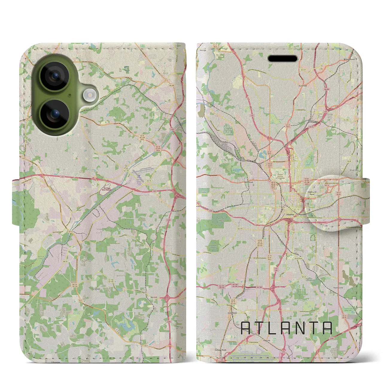 【アトランタ(アメリカ)】地図柄iPhoneケース(手帳タイプ)