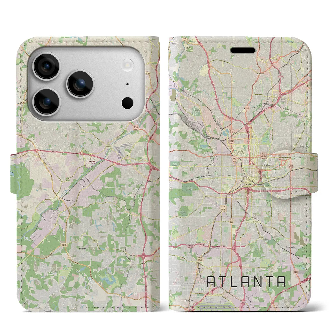 【アトランタ(アメリカ)】地図柄iPhoneケース(手帳タイプ)