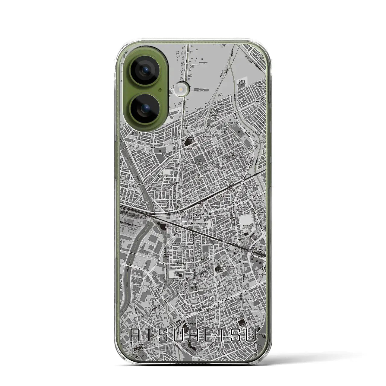 【厚別(北海道)】地図柄iPhoneケース(クリアタイプ)モノトーン・iPhone 17 Pro Max 用