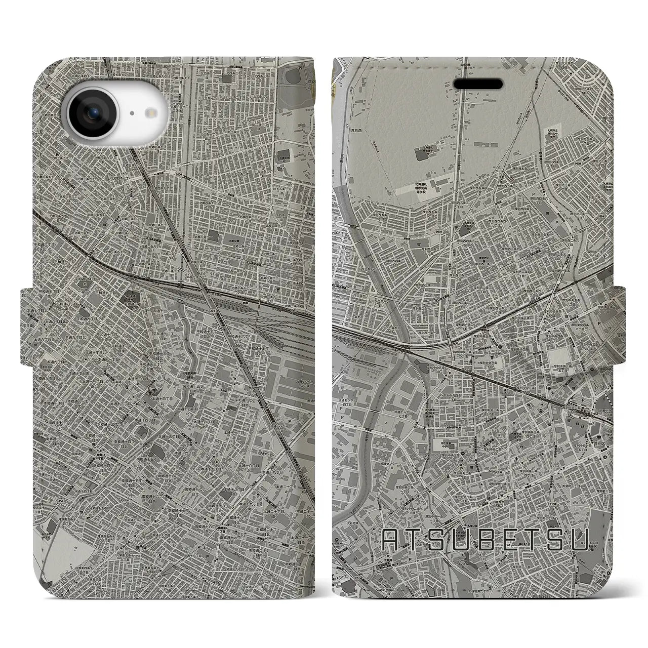 【厚別(北海道)】地図柄iPhoneケース(手帳タイプ)