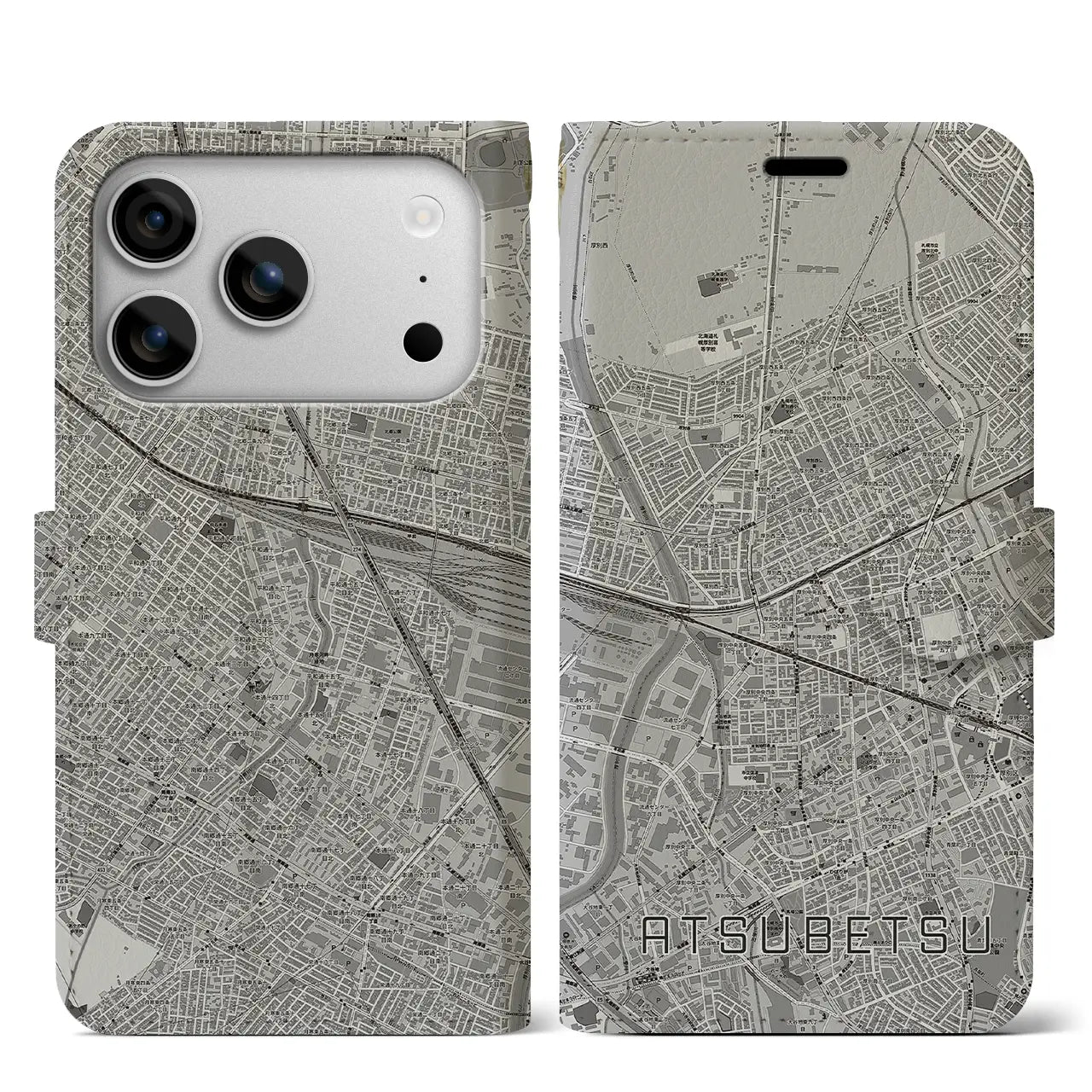 【厚別(北海道)】地図柄iPhoneケース(手帳タイプ)