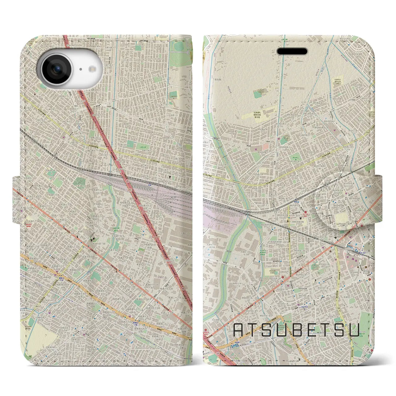 【厚別(北海道)】地図柄iPhoneケース(手帳タイプ)