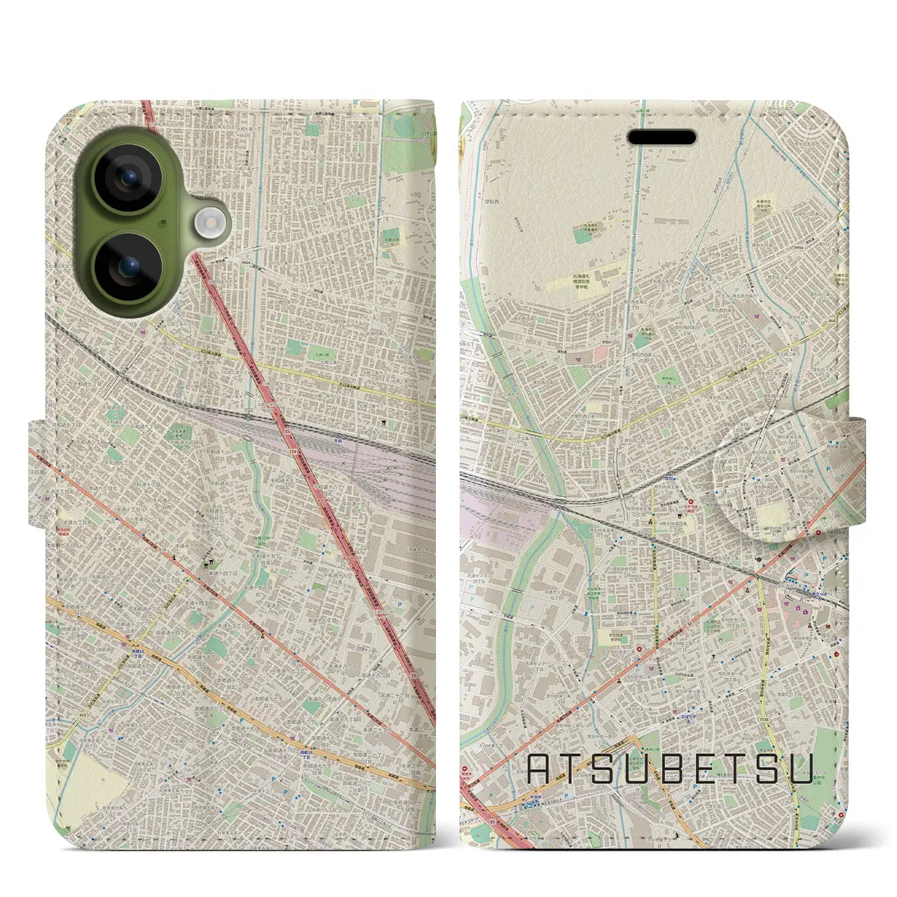 【厚別(北海道)】地図柄iPhoneケース(手帳タイプ)