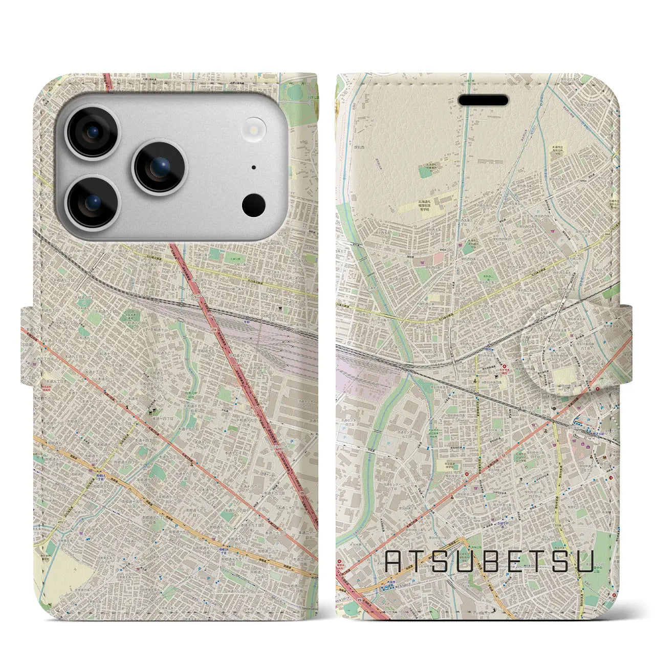 【厚別(北海道)】地図柄iPhoneケース(手帳タイプ)