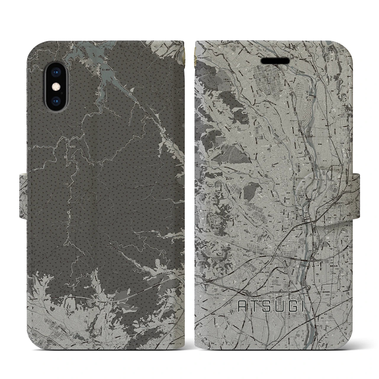 【厚木(神奈川県)】地図柄iPhoneケース(手帳タイプ)モノトーン・iPhone XS / X 用