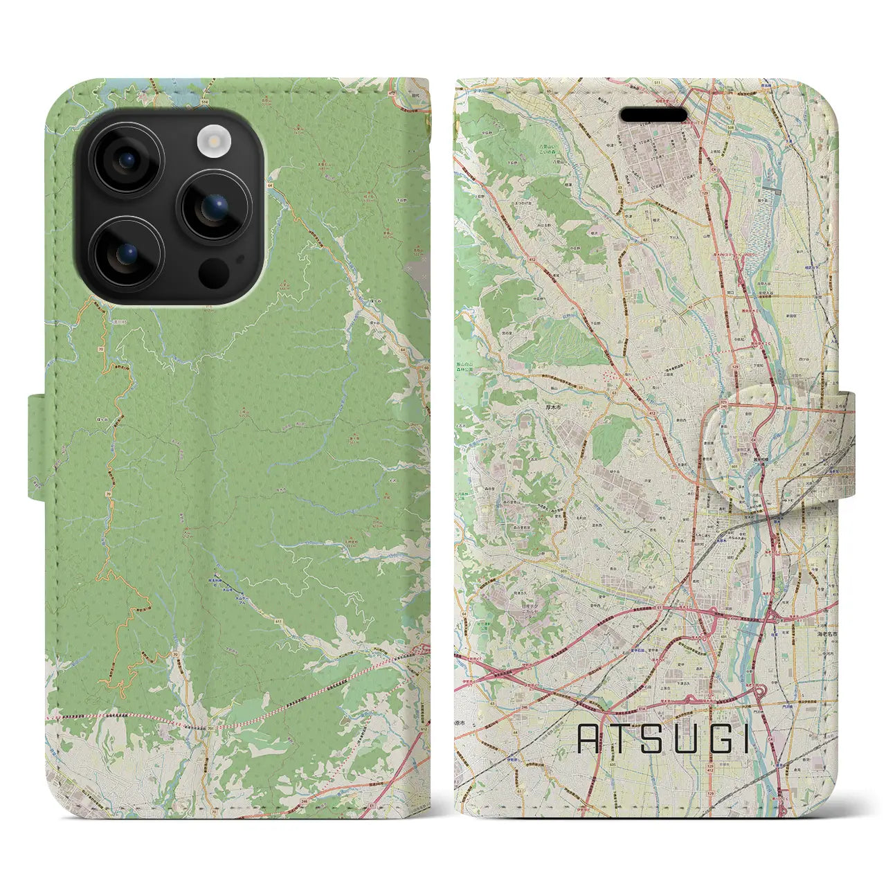 【厚木(神奈川県)】地図柄iPhoneケース(手帳タイプ)ナチュラル・iPhone 16 用
