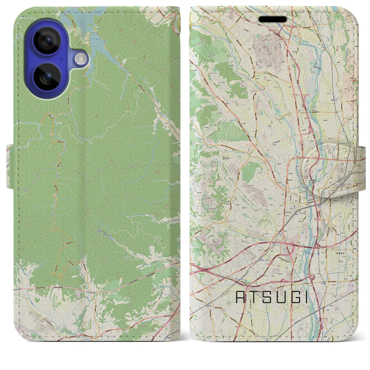 【厚木(神奈川県)】地図柄iPhoneケース(手帳タイプ)ナチュラル・iPhone 16 Pro Max 用