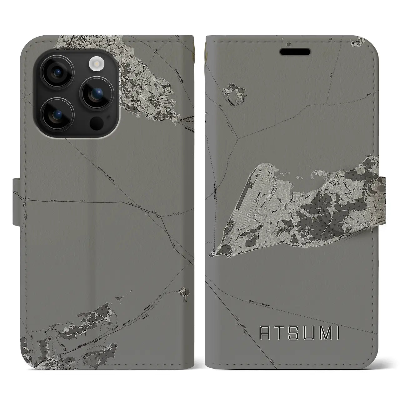 【渥美(愛知県)】地図柄iPhoneケース(手帳タイプ)モノトーン・iPhone 16 用