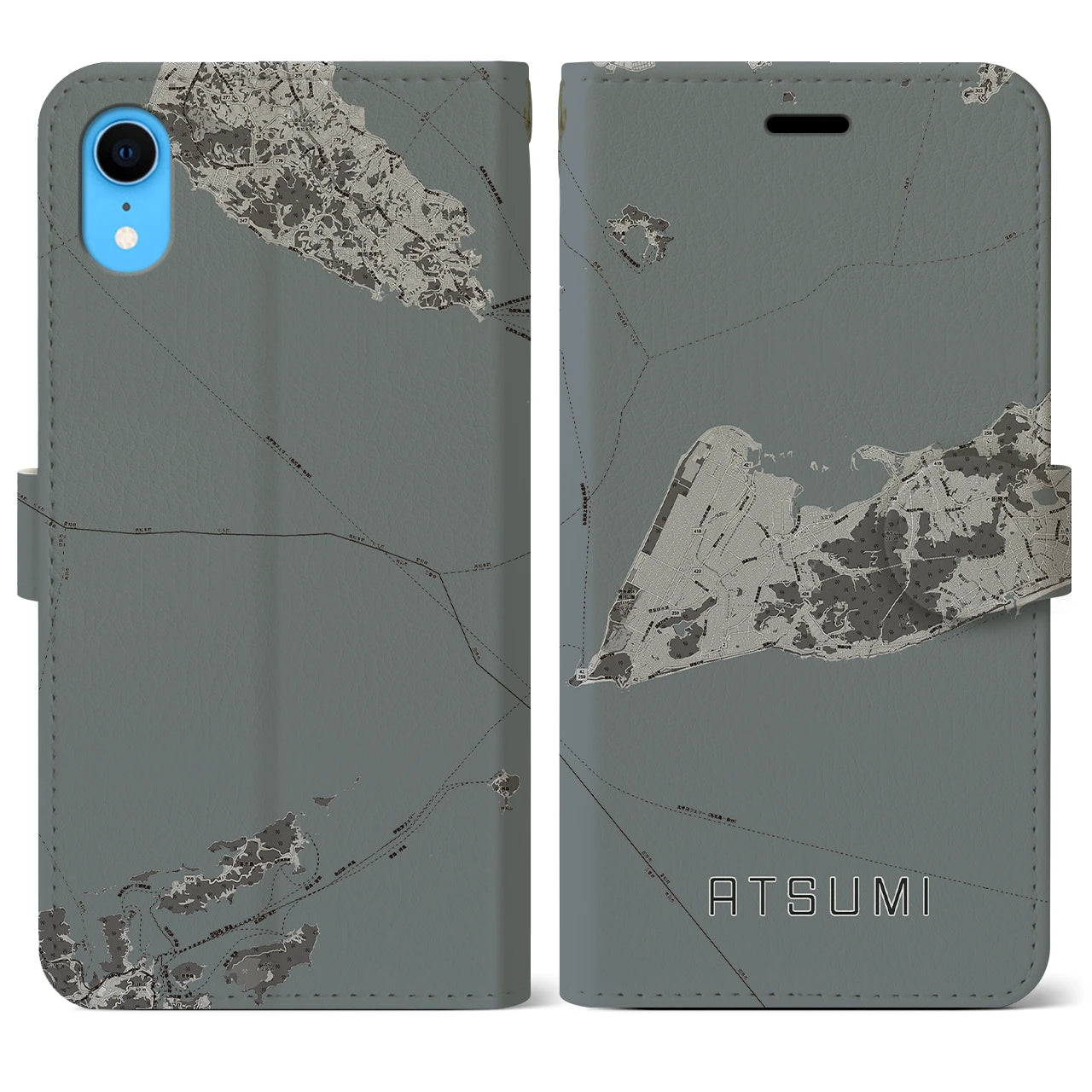 【渥美(愛知県)】地図柄iPhoneケース(手帳タイプ)モノトーン・iPhone XR 用
