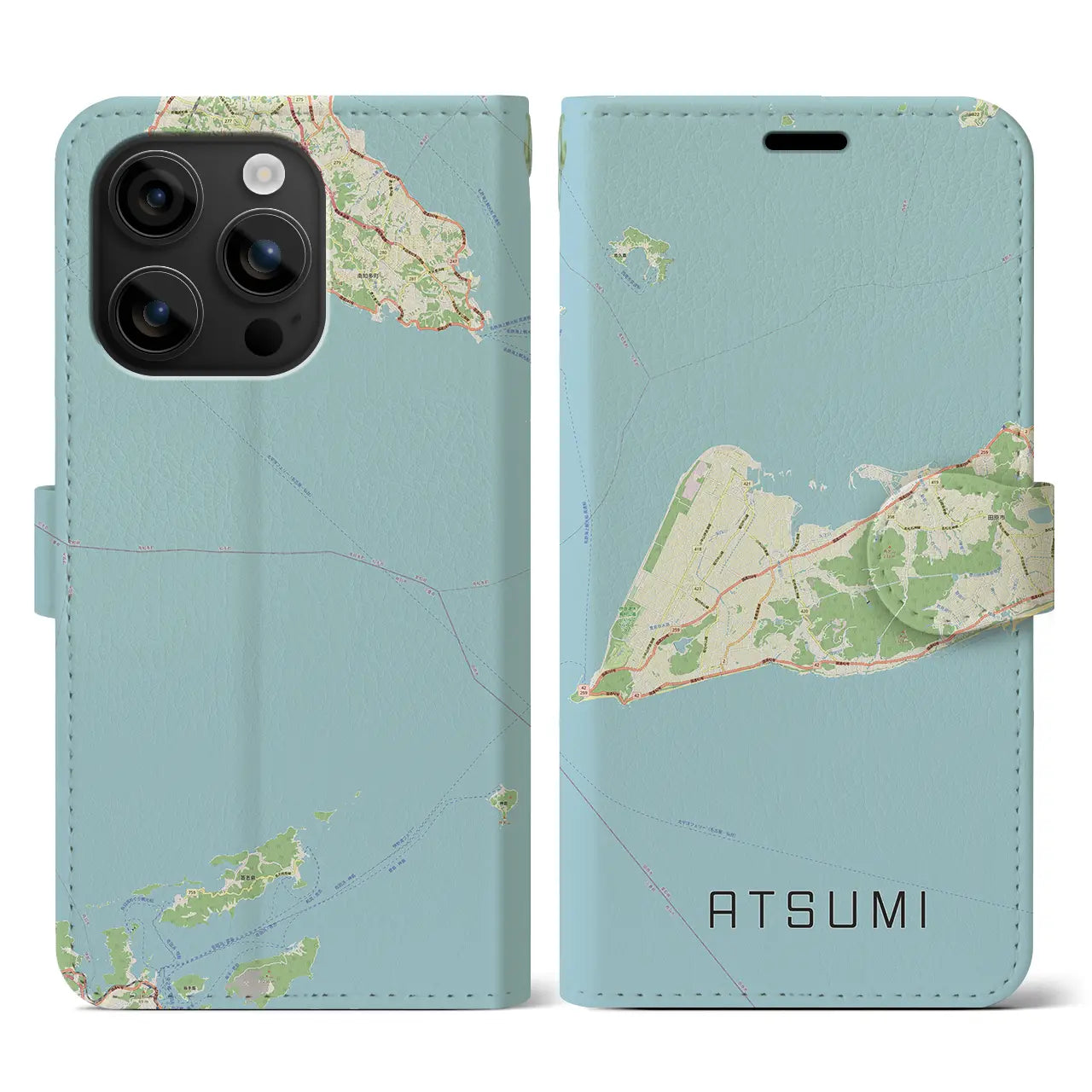 【渥美(愛知県)】地図柄iPhoneケース(手帳タイプ)ナチュラル・iPhone 16 用