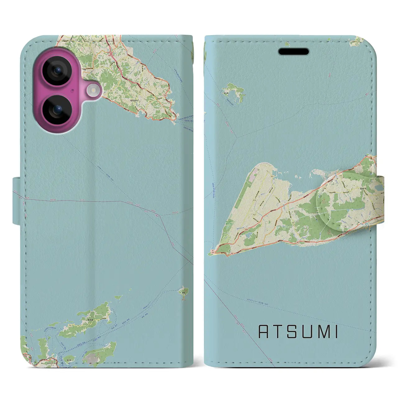 【渥美(愛知県)】地図柄iPhoneケース(手帳タイプ)ナチュラル・iPhone 16 Pro 用