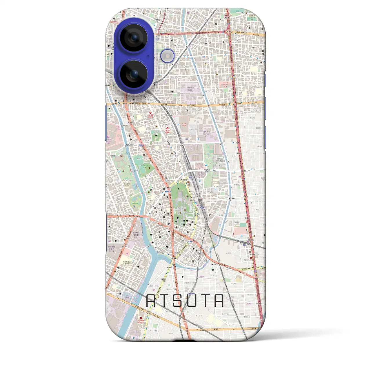 【熱田(愛知県)】地図柄iPhoneケース(バックカバータイプ)ブラック・iPhone 16 Pro Max 用
