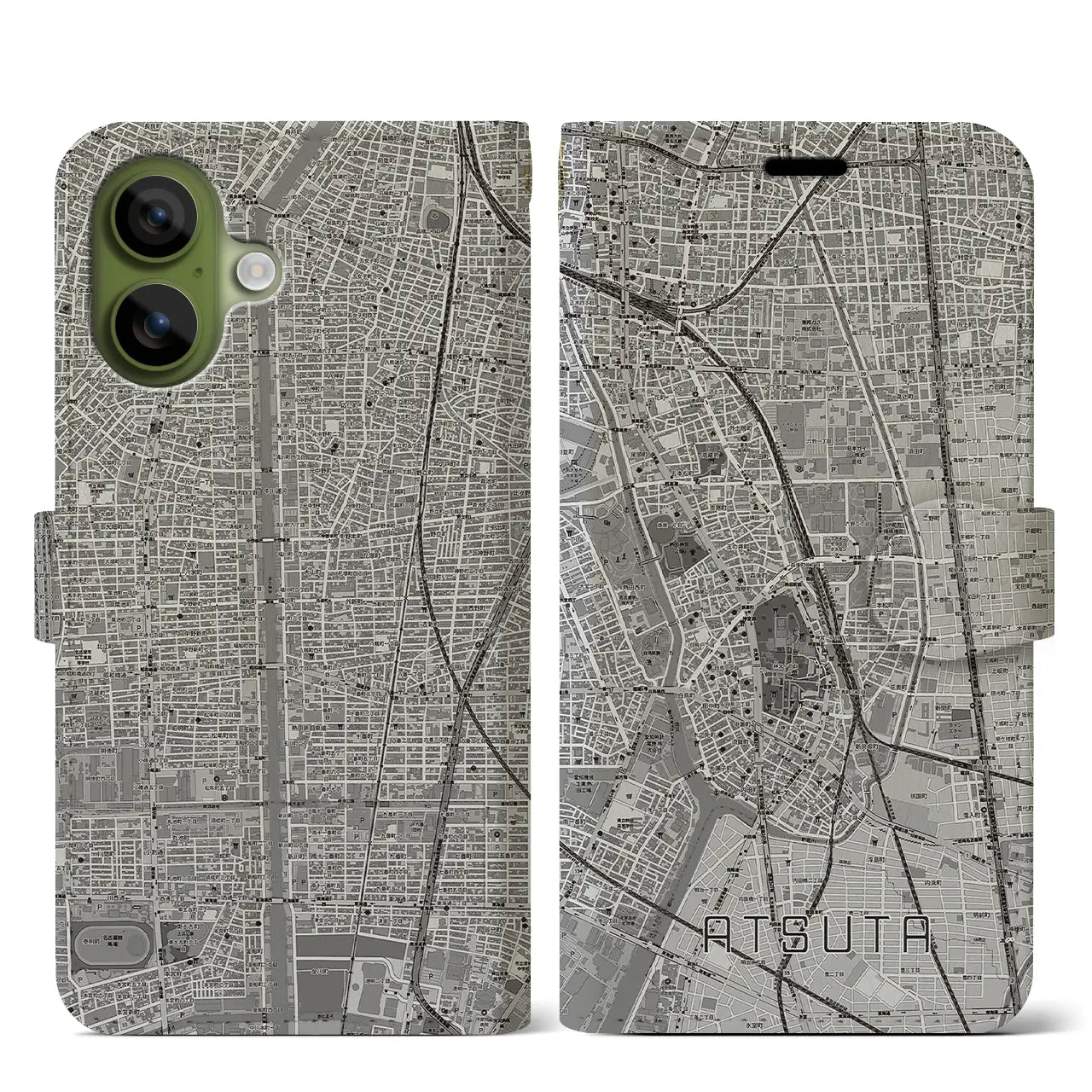 【熱田(愛知県)】地図柄iPhoneケース(手帳タイプ)