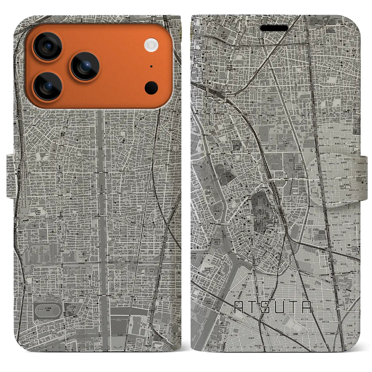 【熱田(愛知県)】地図柄iPhoneケース(手帳タイプ)