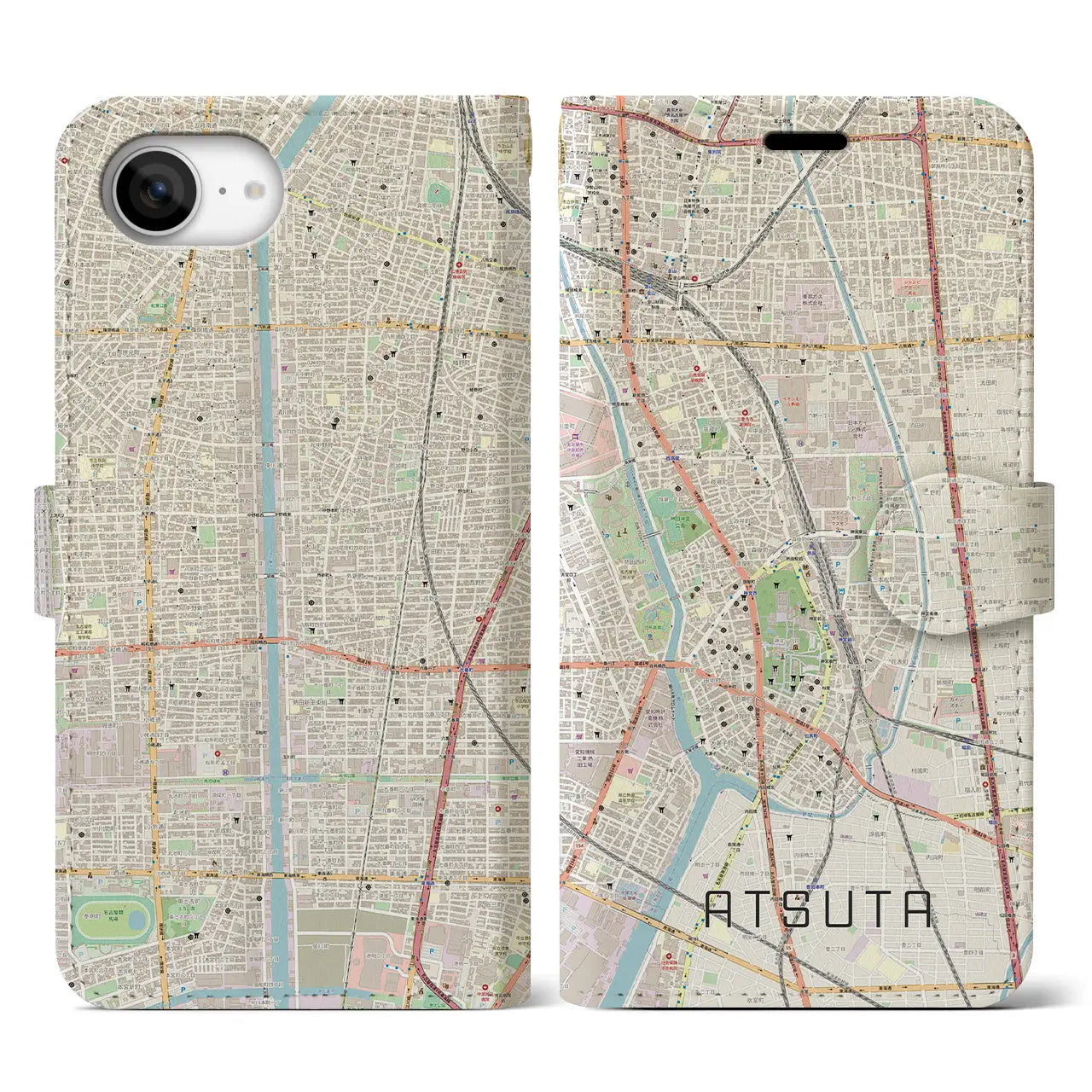 【熱田(愛知県)】地図柄iPhoneケース(手帳タイプ)