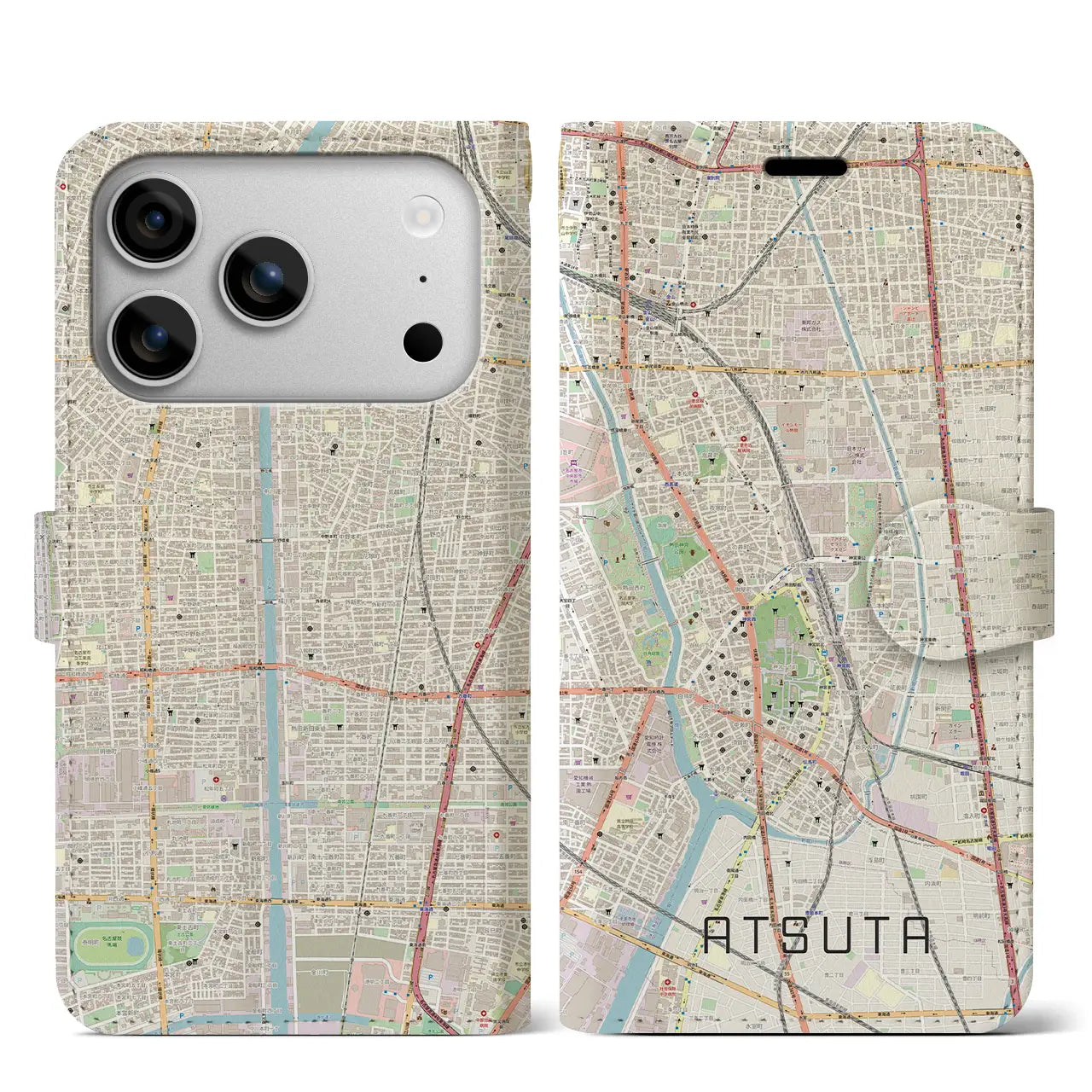 【熱田(愛知県)】地図柄iPhoneケース(手帳タイプ)