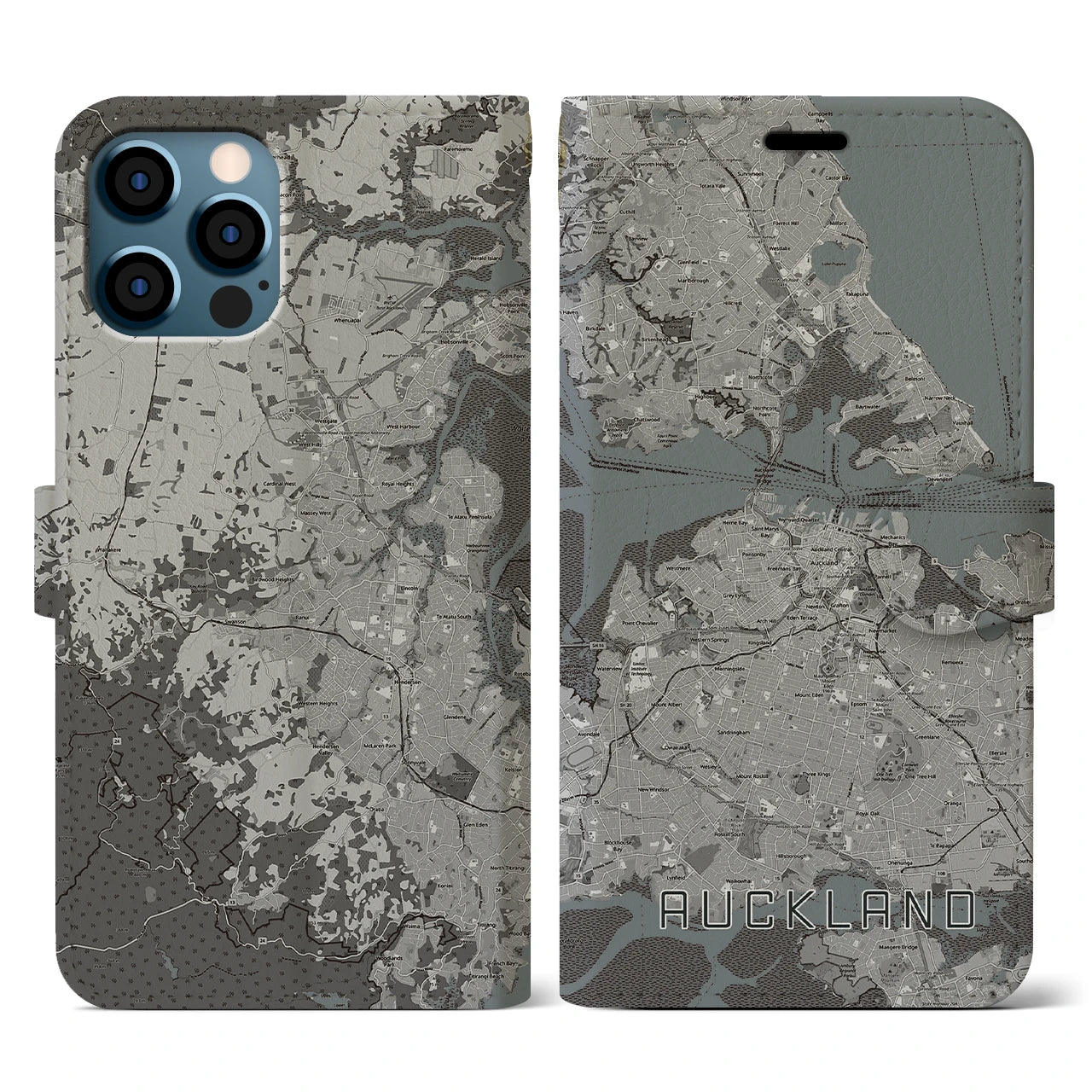 【オークランド(ニュージーランド)】地図柄iPhoneケース(手帳タイプ)