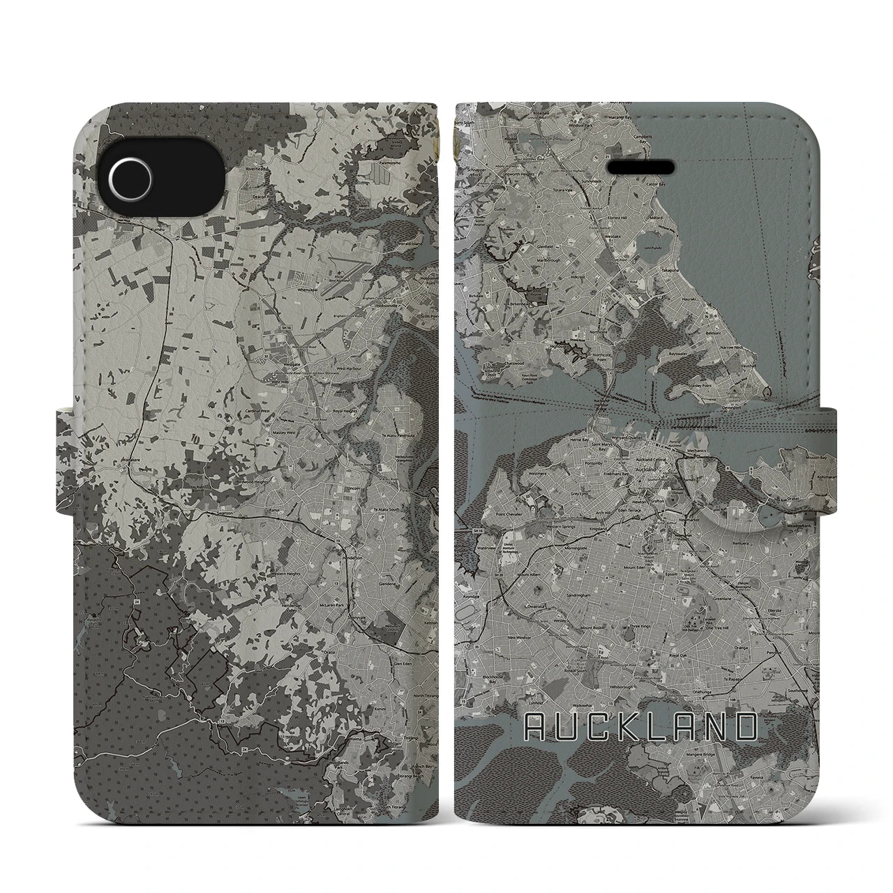 【オークランド(ニュージーランド)】地図柄iPhoneケース(手帳タイプ)モノトーン・iPhone SE(第3 / 第2世代) / 8 / 7 / 6s / 6 用